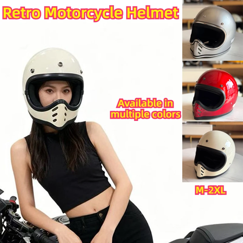 

Мотошлем Four Seasons унисекс, полнолицевой, с хромированным серебристым ободом, ретро-стиль, из стекловолокна, маленький заостренный шлем