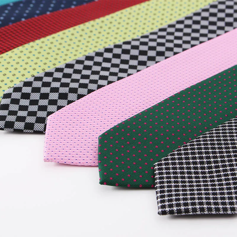 VEEKTIE Brand Korean Style Skinny Neckties For Men Slim 6.5cm Novelty Plaid Checked Wedding Polka Dots Vintage Groomsmen Cravate