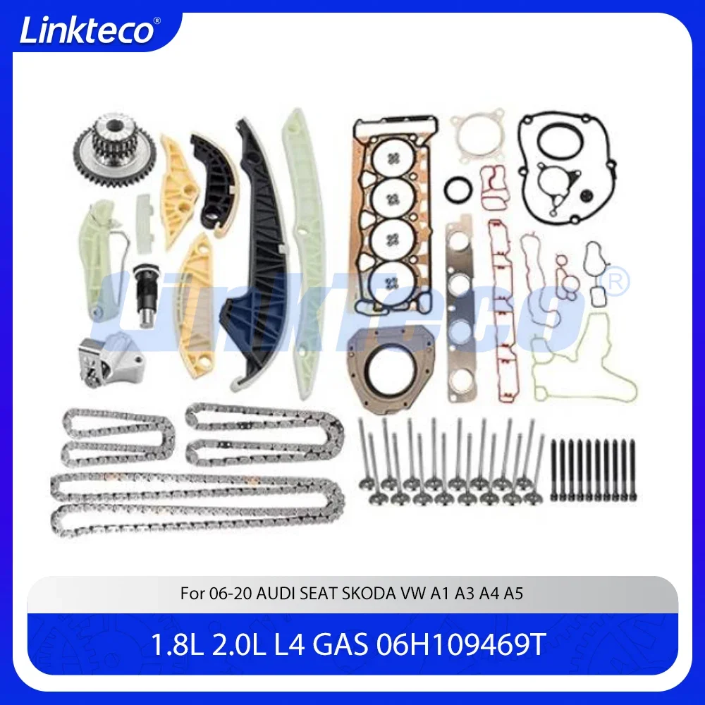 

Timing chain kit & cylinder full gasket set valves Fit 1.8 2.0 L T GAS CJXF For 06-20 1.8T 2.0T AUDI SEAT SKODA VW A1 A3 A4 A5