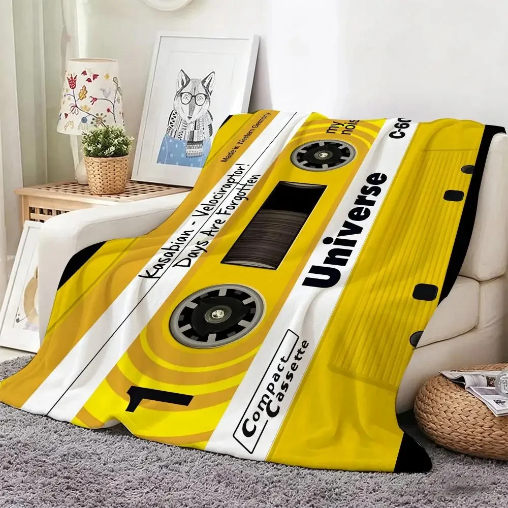 Vintage Cassette Tape Flannel Throw Blanket Multiple Retro Audio Cassette Design 80s 90s Nostalgic Home Decor Soft Lightweight Plush Blanket for Sofa Couch Bed