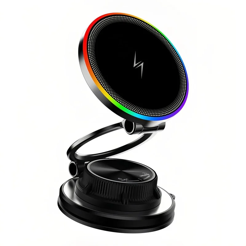 

15W Metal Vacuum Suction Magnetic Wireless Charging Mount 360° Rotatable Car Gym Mirro Stand for Iphone 17 16 15 14 13 Samsung