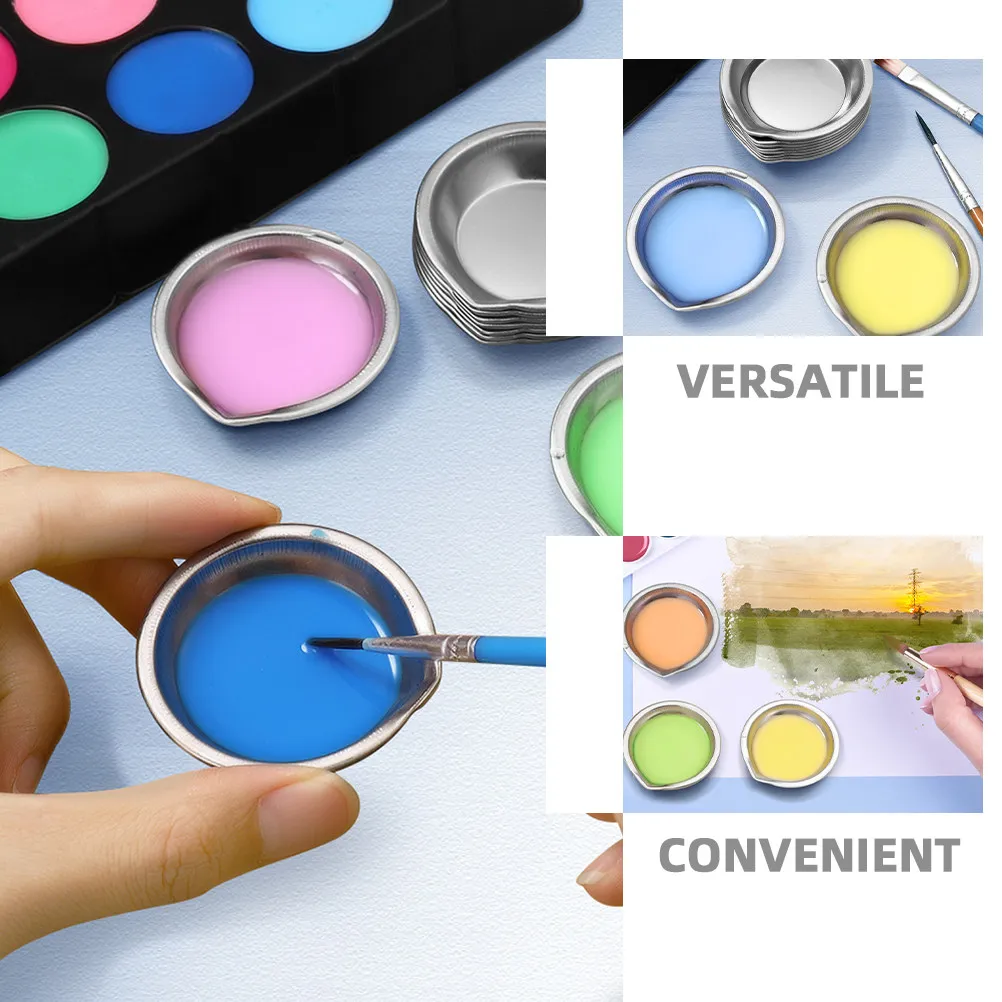 10Pcs Paint Palette Stainless Steel Mixing Tray Round Mini Pallets Oil Watercolor Craft Art Supply Tools Paint Bowls