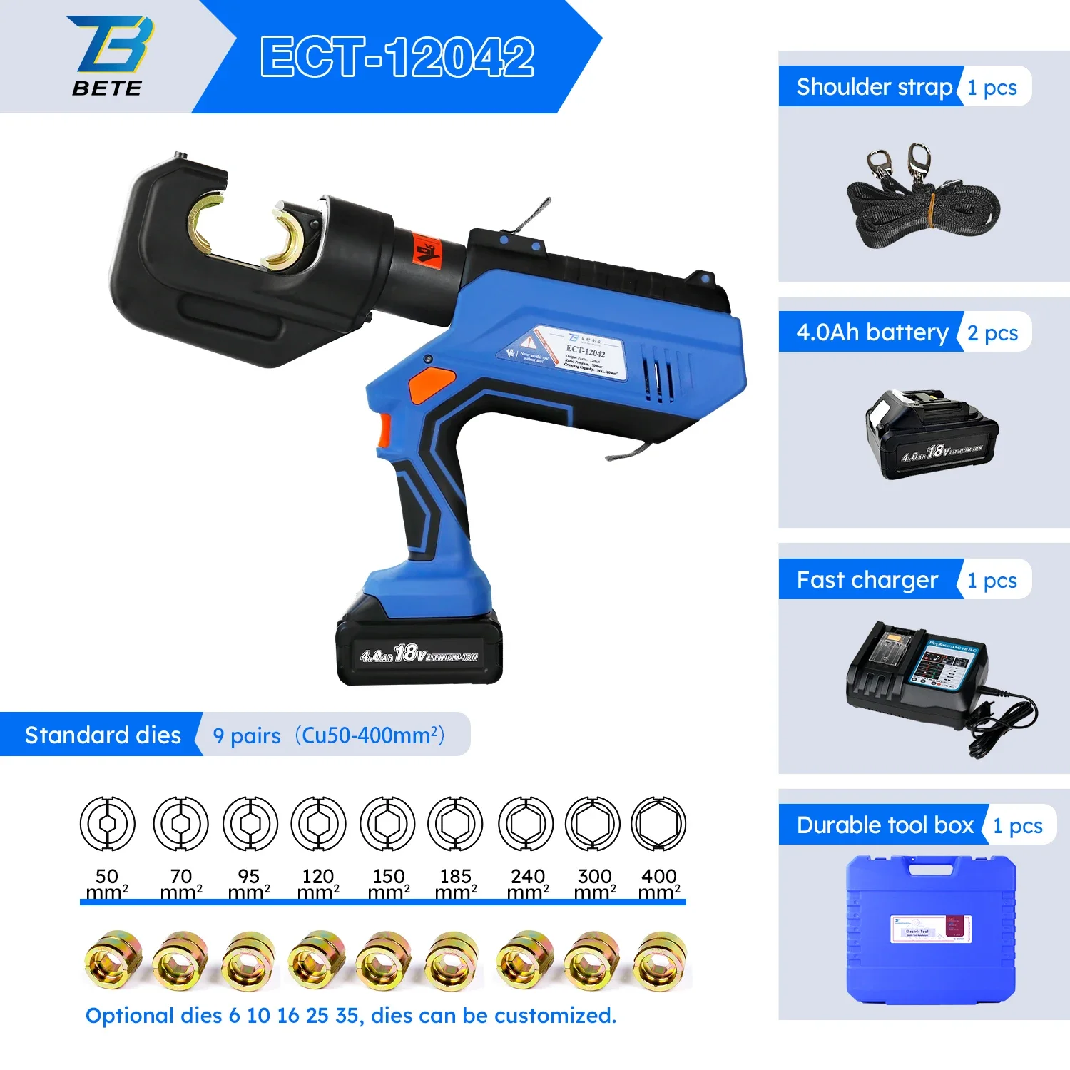 ECT-12042 Intelligent Cable Crimper Cu 400mm2 Automatic Battery Powered Electric Hydraulic Crimping Tool