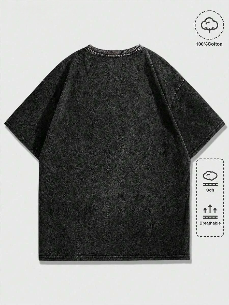 Men's Plus-Size Crew Neck Short Sleeve T Shirt Vintage Washed Gothic Cross Wing Graphic  Loose Fit Casual Holiday Daily Streetwear Summer Top