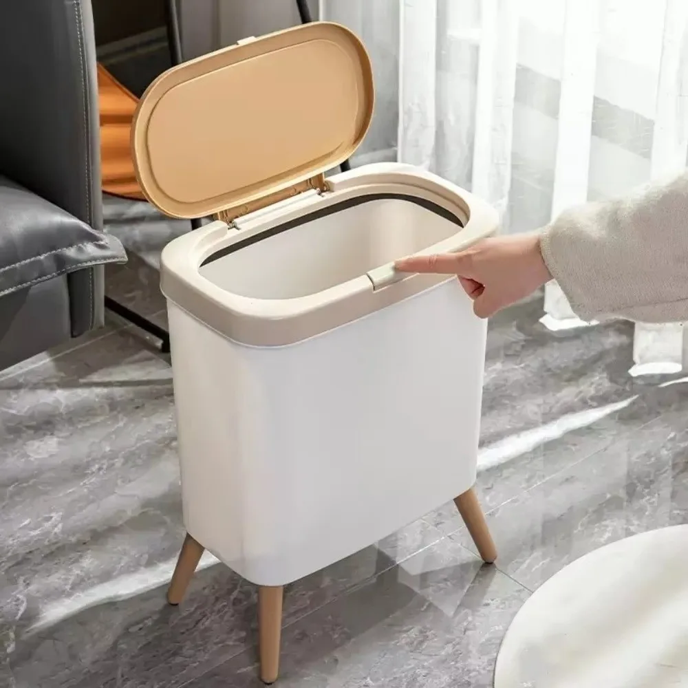 

Large Capacity S/M/L Trash Can Press Type with Legs Waste Bin Odor-Control with Lid Plastic Trash Bin Bedroom