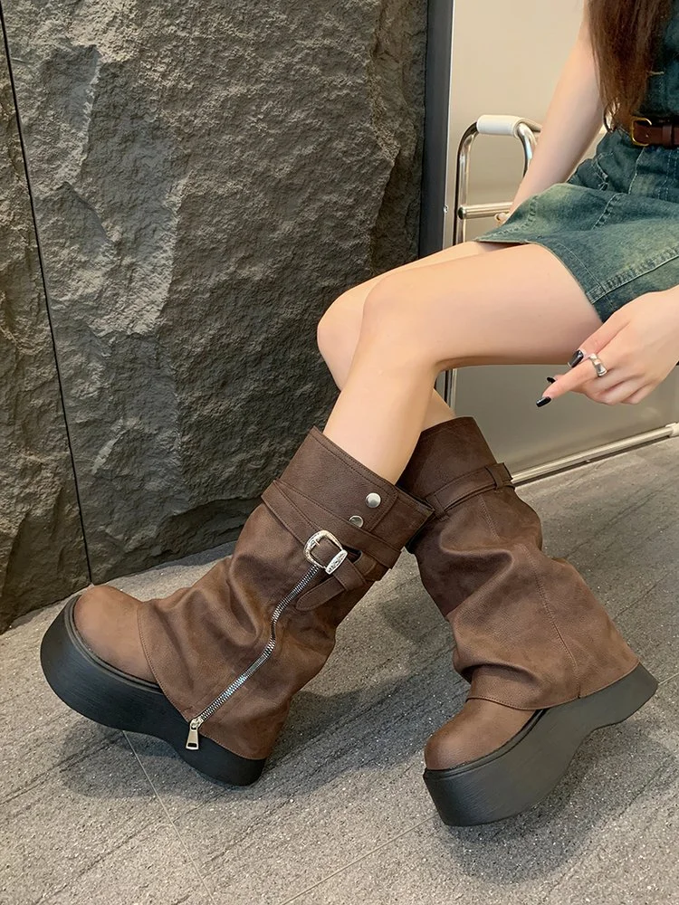 2026 Damen Herbst- und Winter-Mode Stiefel mit seitlichem Reißverschluss, Multifunktionale Retro-Plateaustiefel, Geeignet für Frauen – Detail 14