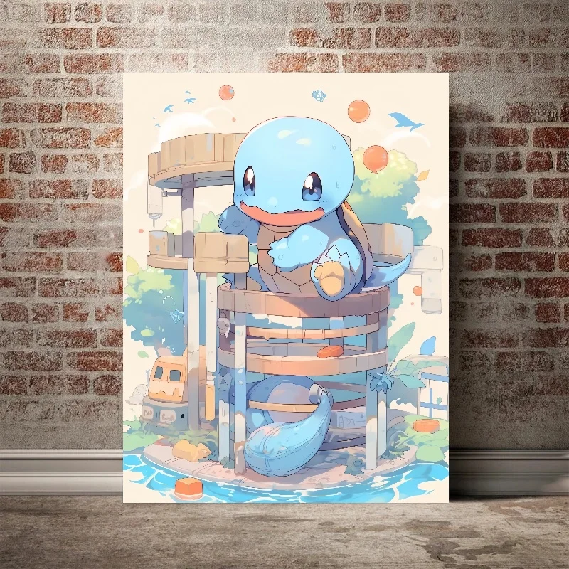 Japanese Pokemon Anime Peripheral Squirtle Kawaii Poster Decor Wall Art Canvas Painting Modern Room  Home Decor Picture image 6