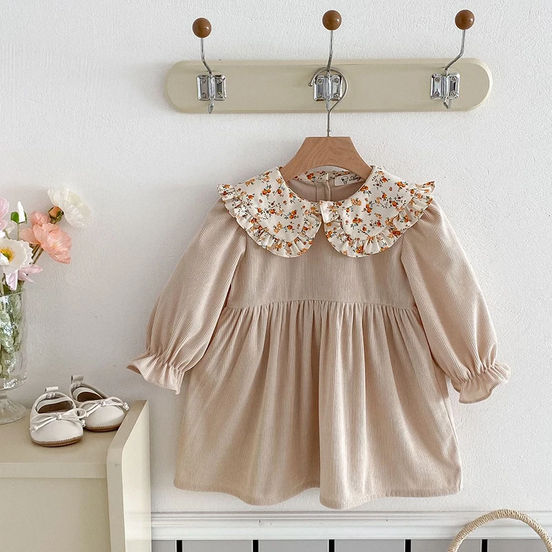 2023 frühling Mädchen Mode Stickerei Kleid Baby Mädchen Koreanischen Stil Lange ärmeln Blume Kleidung Kinder Casual Kleinkind Party kleid