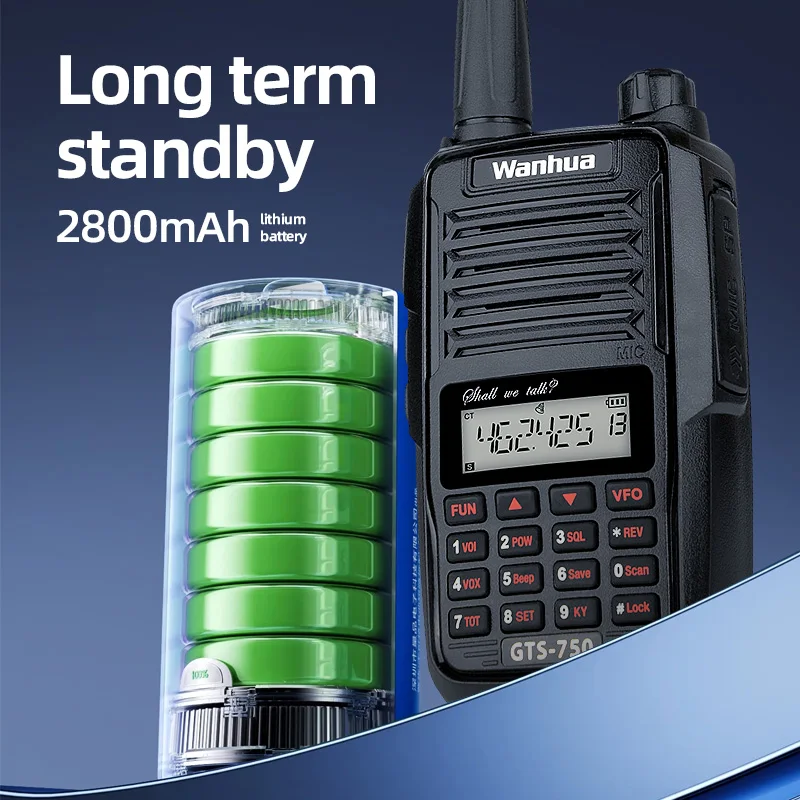 Wanhua GTS-750 handheld walkie talkie with UHF frequency of 400-470MHZ and 10km communication, 2800mAh lithium battery