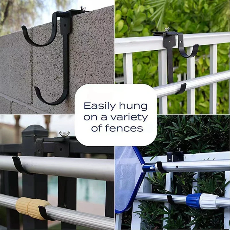 2Pcs Metal Adjustable Width Skimmer Pool Pole Hanger Double Hook Garden Outdoor Hanging Hose For Fence Accessories