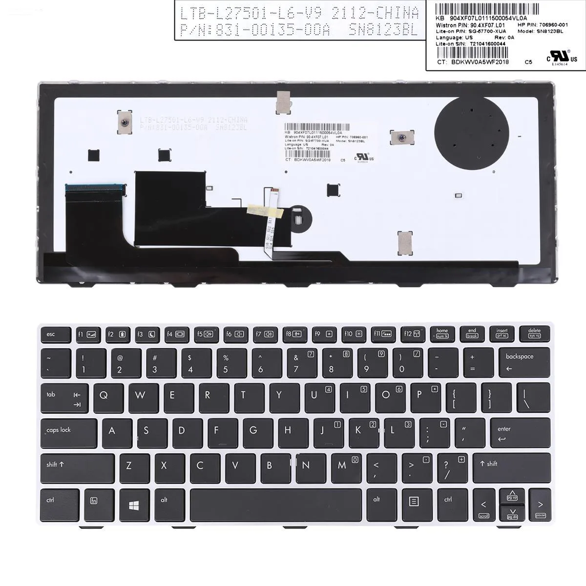 

US Keyboard For HP EliteBook 820 G1 SILVER FRAME BLACK /BLACK FRAME BLACK Backlit With Point