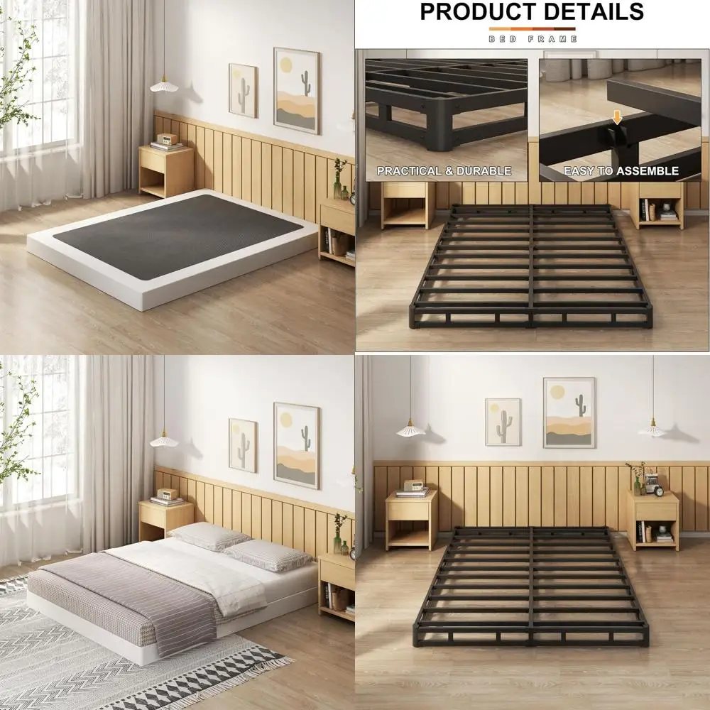 

Queen Size 5 Metal Box Spring, Heavy Duty Fabric-Covered Mattress Foundation, Easy Assembly, Black