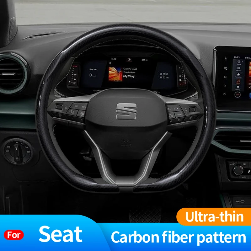 

Carbon Fiber Steering Wheel Protective Cover With Car Emblem For Seat Tarraco Arona Ateca Ibiza Toledo Mii Leon Arosa Exeo ST FR