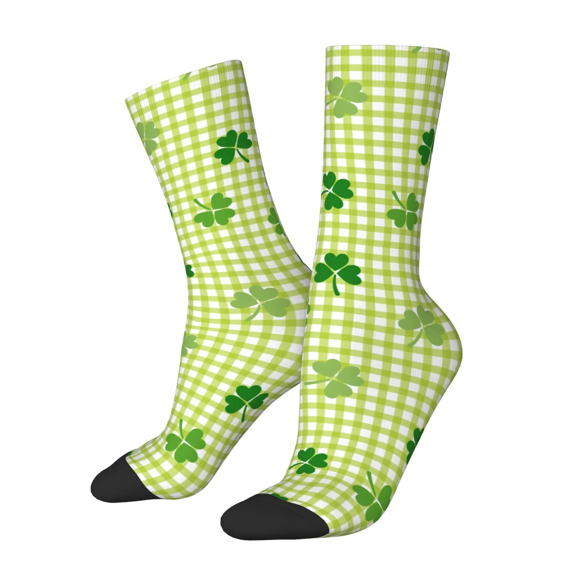 St. Patrick'S Day Socks For Women Plaid Green Shamrocks Men Crew Socks Funny Crazy Dress Socks Gifts