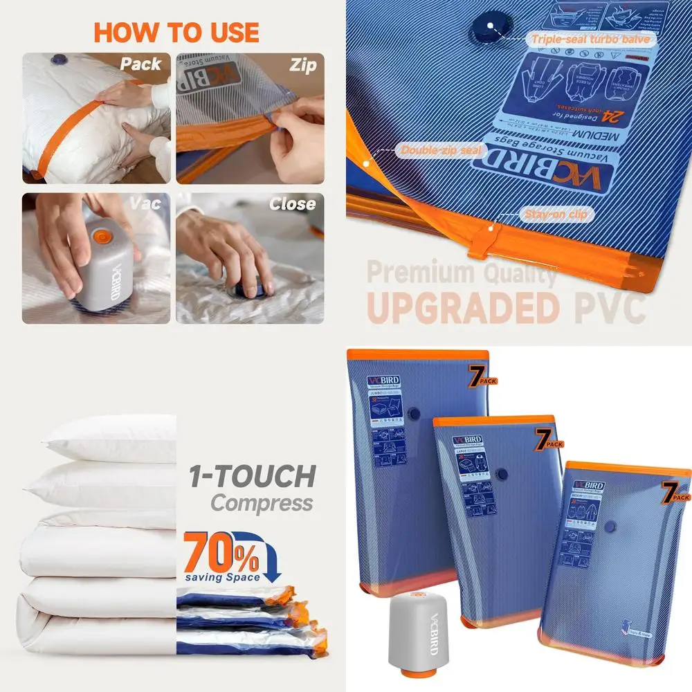 

21-Piece Cordless Vacuum Storage Bags Set with 3 Sizes for Clothes, Blankets, and Organization