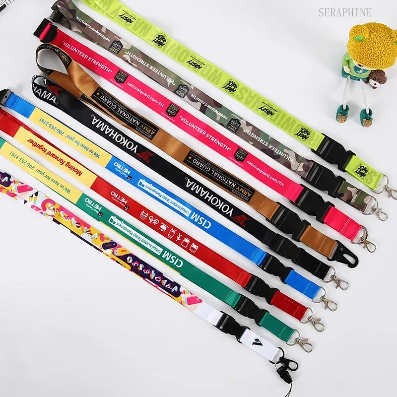 50pcs /lot Printed Lanyard for Keys Badge Holder Cards Staff My Logo Company Name Printing with Buckle