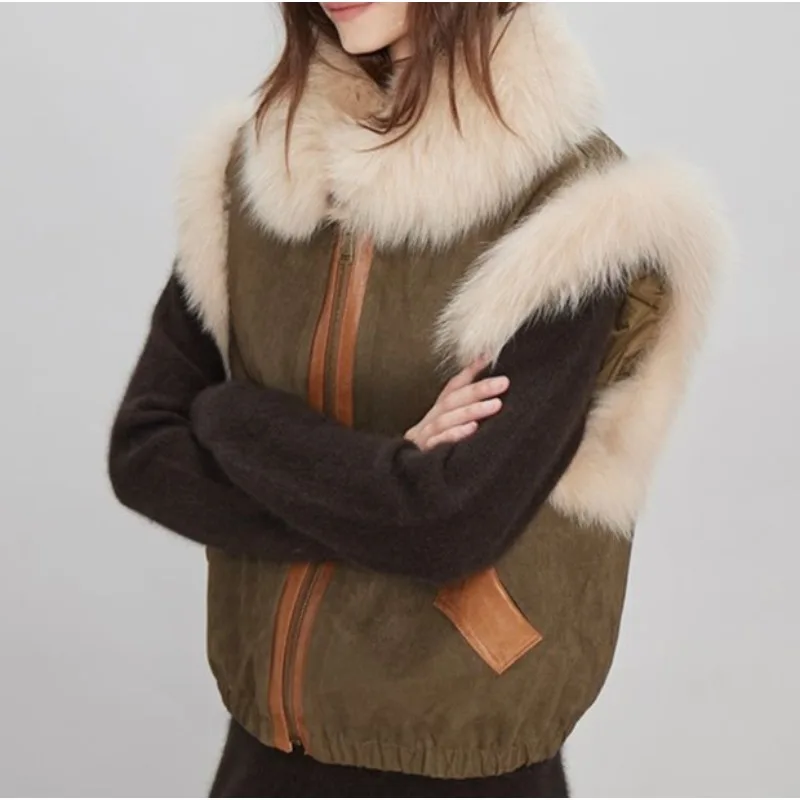 

2025 Autumn and Winter New Imitation Fox Hair Splicing Vest Sleeveless Fur Collar Casual Light Luxury Down Cotton Vest