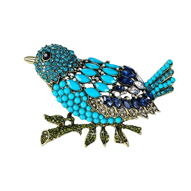 9 brooches: bluebird, red cherry, crystal leaf/heart/flower three-piece set, purple peacock feather, red dragonfly, ...