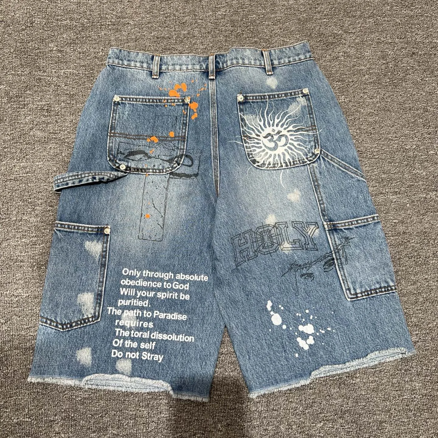 Casual Printed Denim Shorts Heavy Washed Summer Leisure Men's Blue Jeans mid Waist Zipper Fly Loose Fit Youth Fashion