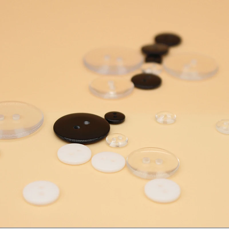 50Pcs/Set 2 Holes Transparent Resin Buttons White Small Round Buttons for Suit Sweater DIY Sewing Garment Underwear Black Button