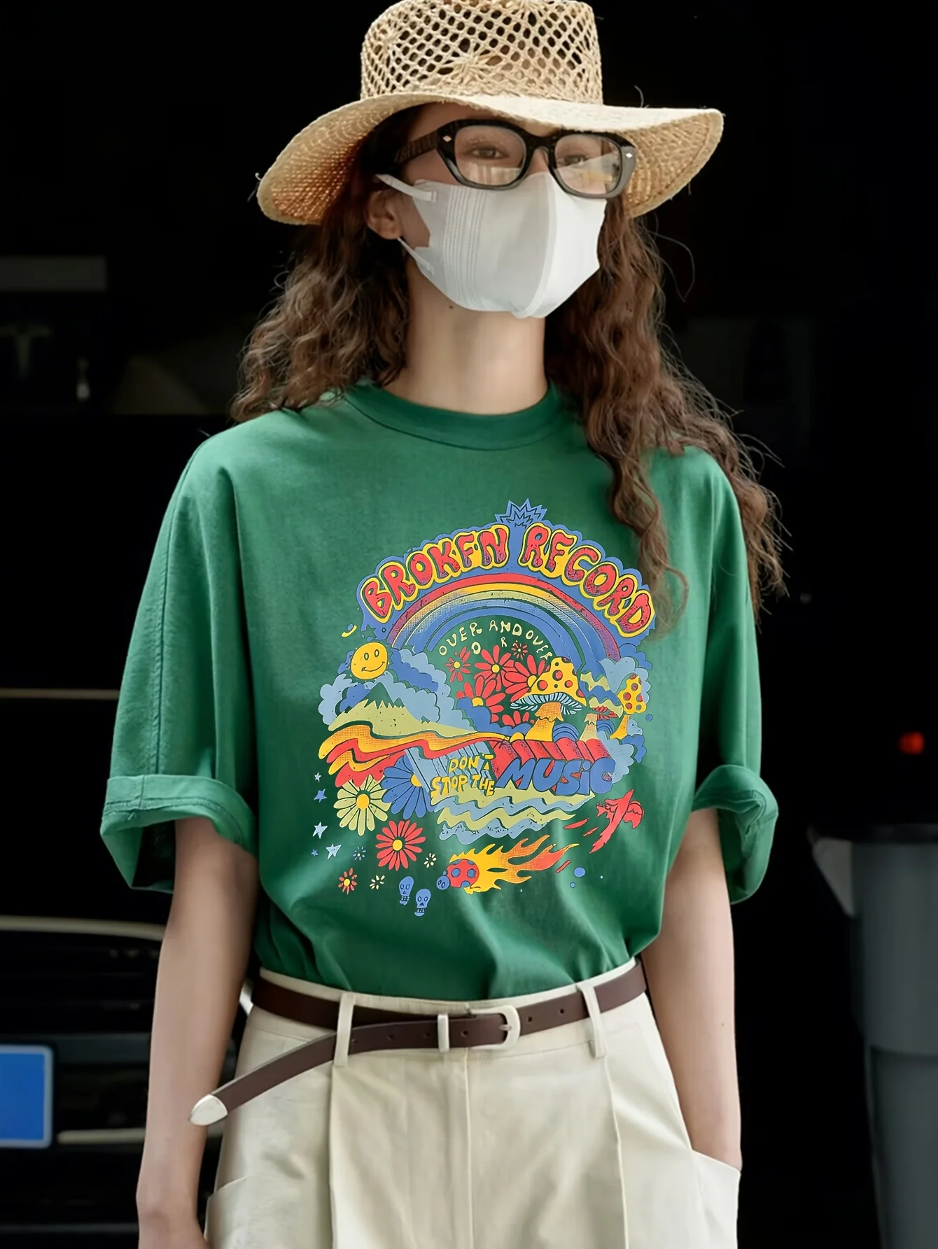 Women's T-shirt Summer Design Flower Rainbow Cartoon Printed Short Sleeve T-shirt Daily Street Fashion Top