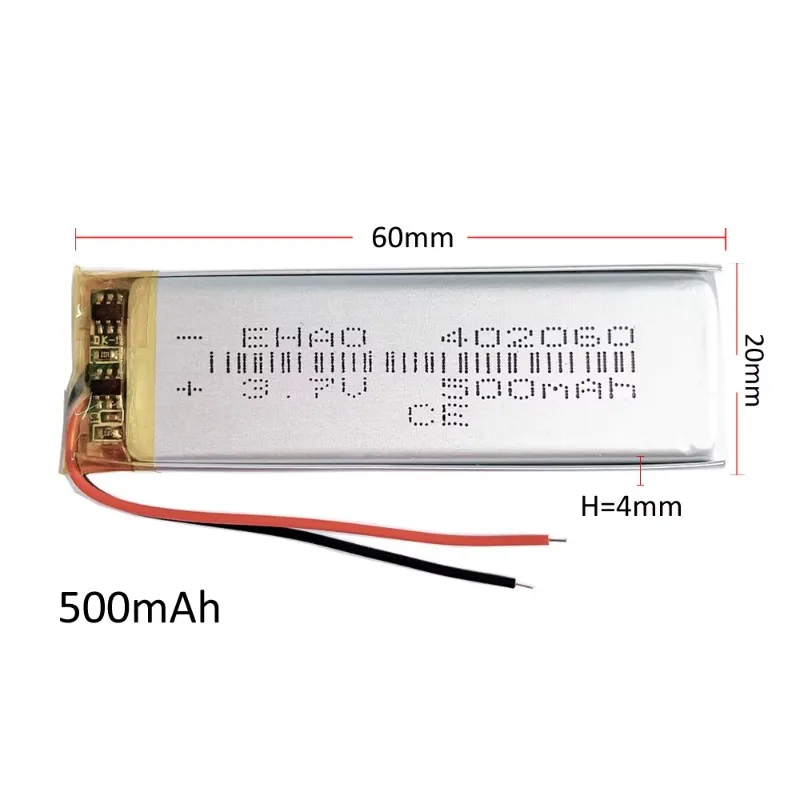 10PCS 402060 3.7V 500mAh Li-Po Rechargeable Battery For MP3 GPS Bluetooth Recorder Headset Smart Watch Massager Toy