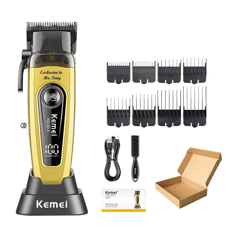 Kemei KM 90-4 Professionele Haarkapper voor Mannen 11500RPM 10W Borstelloze Motor DLC Blade Basislader Haarsnijmachine Haartrimmer
