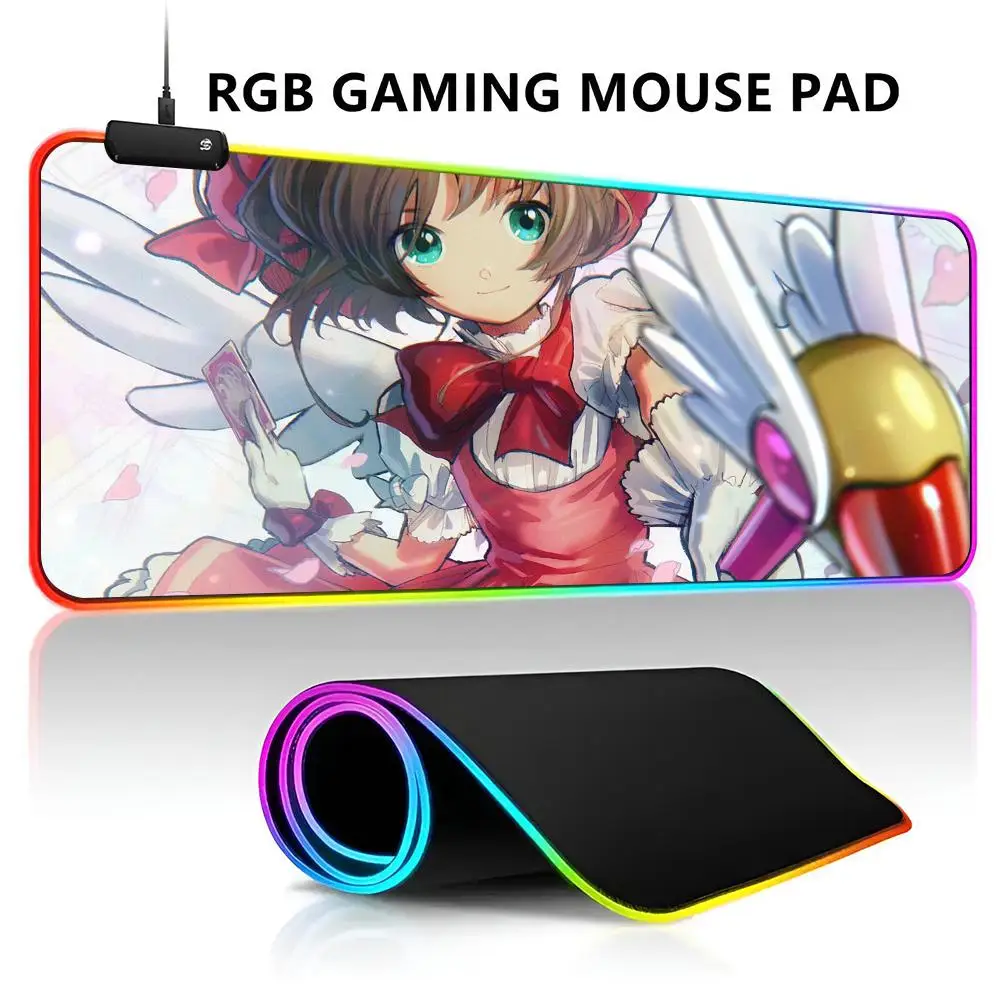 C-Cardcaptor Sakura Magic Mouse Pad RGB LED Light Gaming Waterproof Large Gamer Mouse Carpet Big Mause Keyboard Pad PC Desk Play