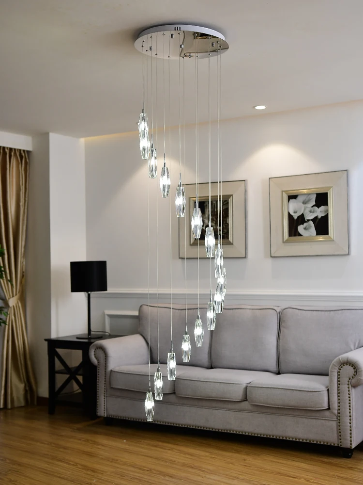 Hotel Chrome Plus long stairwell crystal chandelier lighting G4 LED luminaria Living Room penthouse Stairway spiral Hanging Lamp