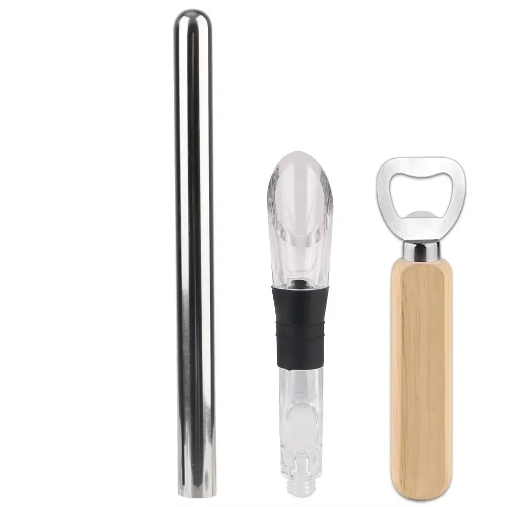 Wine Chiller 3-in-1 Stainless Steel Wine Bottle Cooler Stick Freezer with Aerator and Pourer and Aerating Wine for Christmas
