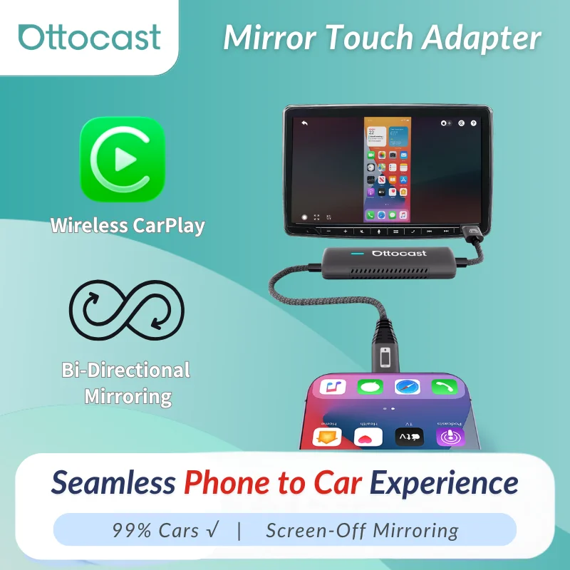 

Ottocast Mirror Touch Wireless Carplay Adapter Dongle Screen Mirroring Phone Casting Bi-Directional Touch Control for Fiat Audi
