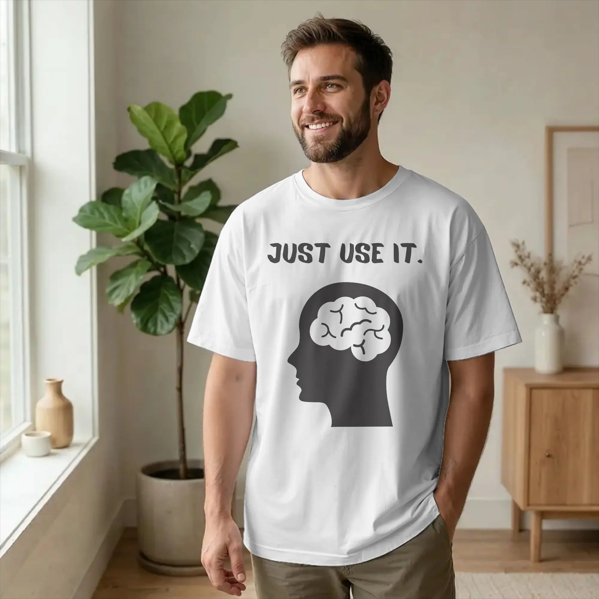 Brain Mind Just Use It Innovation  T-Shirt Men Cotton Tops Vintage  O-neck Short Sleeve
