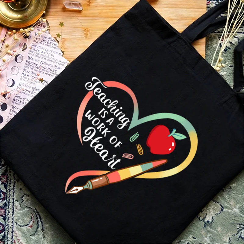 Fun Teacher Female Canvas Shoulder Bag Blessed Teacher Print Books Handbag Reusable Eco Bags Large Tote for Women Shopping
