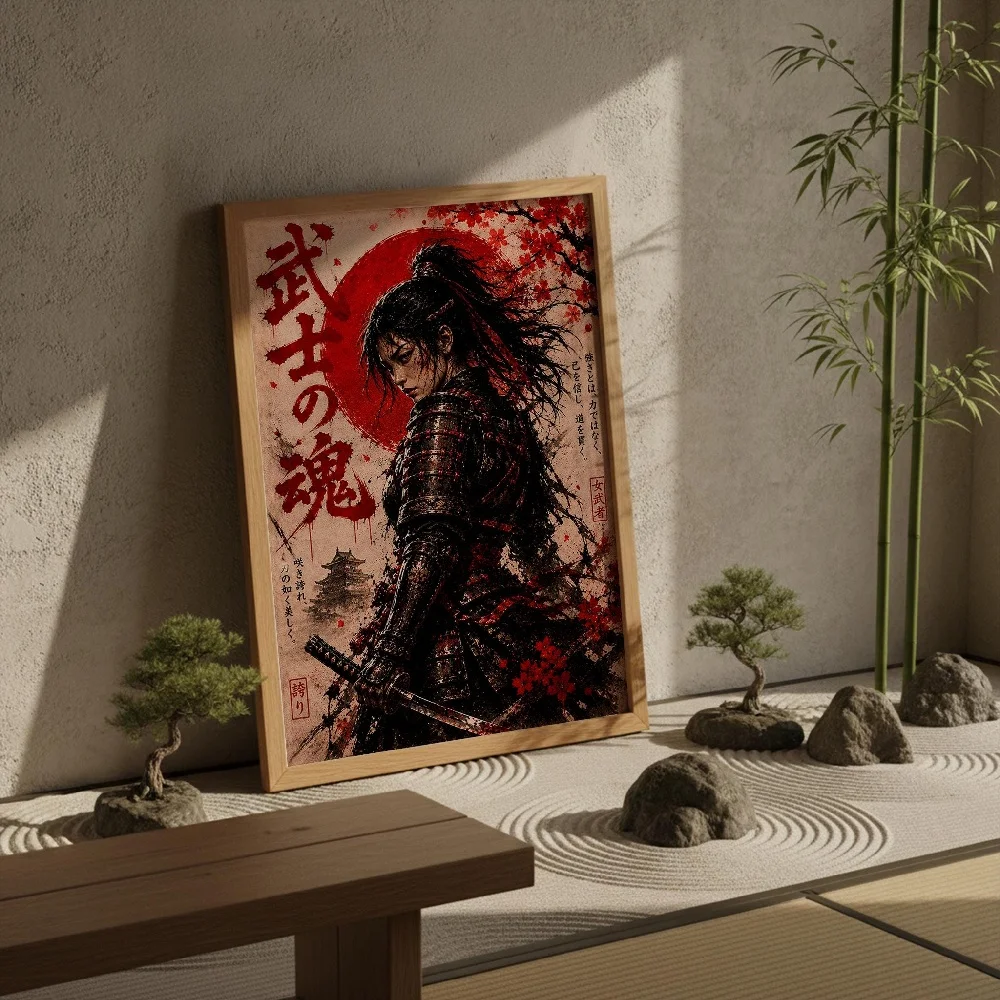Japanese Retro Armor Samurai Master Bamboo Forest Ink Painting Canvas Painting Wall Art Poster Picture Home Decor Mural Cuadros