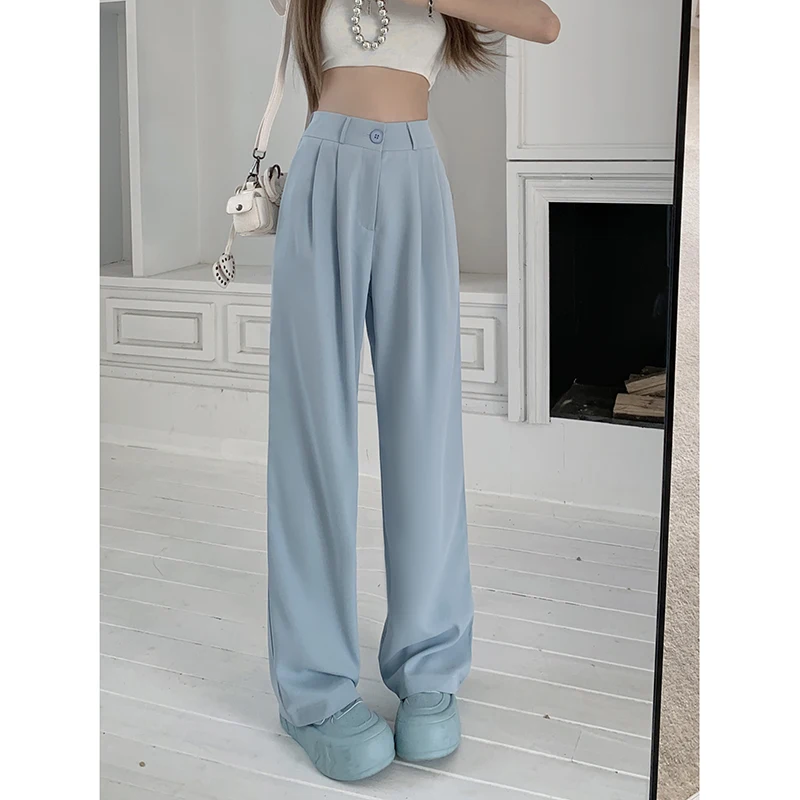 Women Suit Pants Elastic Waist Slimming Casual Pants Autumn Loose Wide Leg Pants Women\'s High Waist Draped Pants Trendy Pants