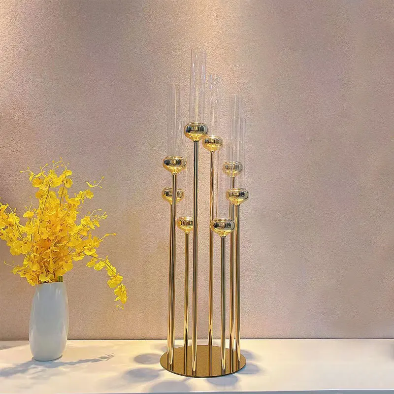 2-10 Stück moderne 8-armige goldene Kerzenhalter mit Acryl-Abdeckungen für Hochzeiten, Heimdekoration und Tischdekorationen für Partys. – Detail 2