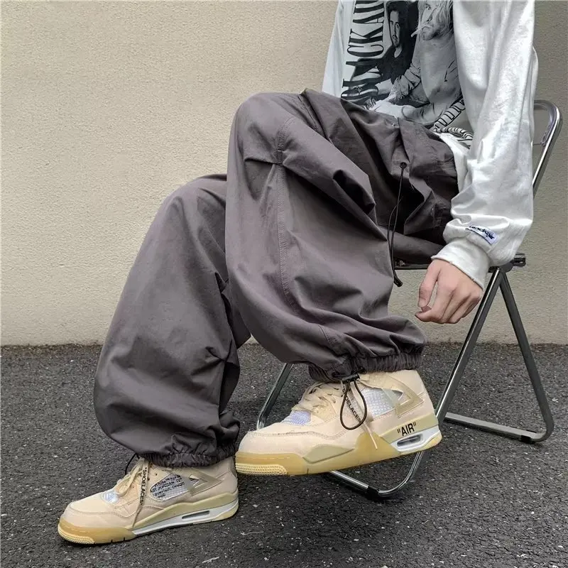 Men\'s Parachute-Style Hip-hop Street Overalls Oversized Pocket Trousers Harajuku Loose Solid Color Casual Pants Y2K Legged Pants