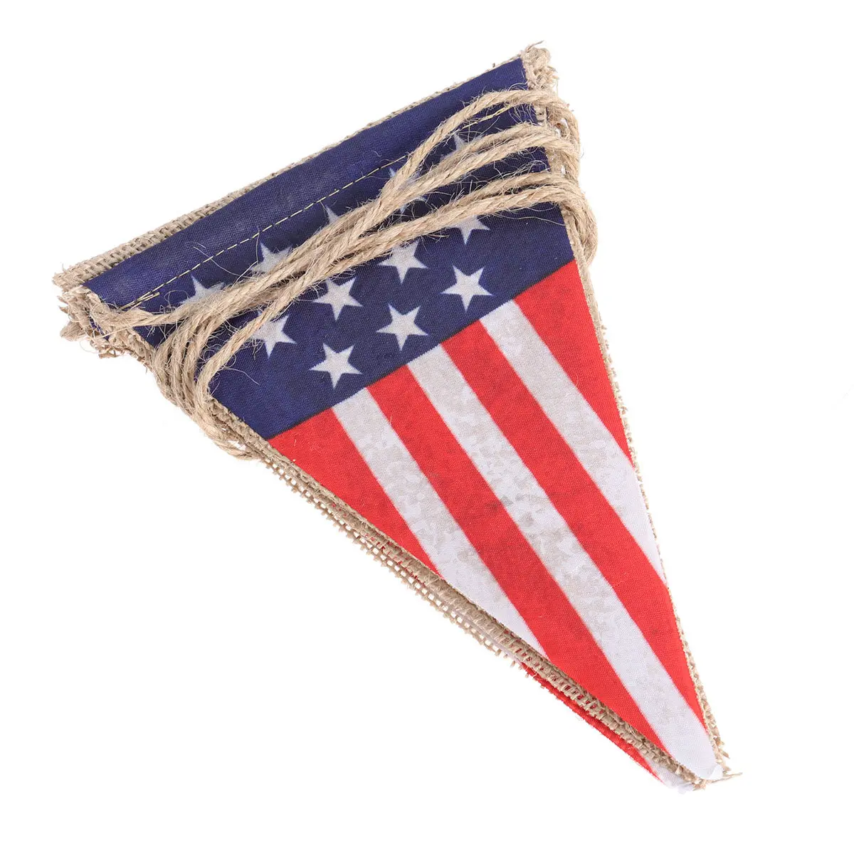 2M Patriotic Hanging Banner Fourth of July Burlap Garland Usa Flag Pattern Linen Fabric Party Decoration for Indoor Outdoor