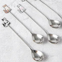 High-quality Cartoon Cat Spoon New Japanese Korean Style Polished Coffee Spoon Honey Stirring Spoon