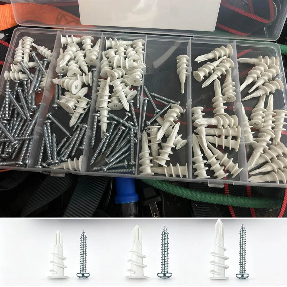 156pcs Nylon Gypsum Board Expansion Screws Set Plastic Expansion Anchor Self-tapping Screws Combination Box Hardware Fasteners