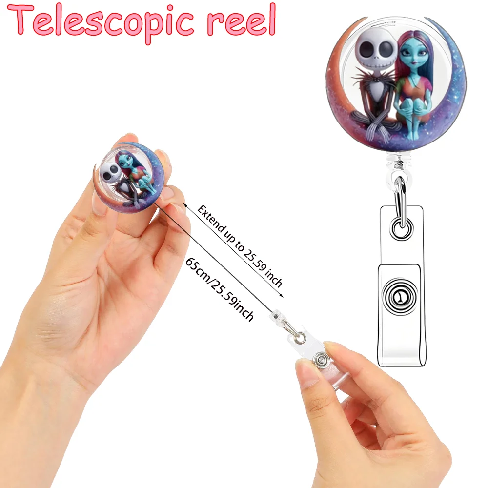 Nuevo acrílico Correctable enfermera insignia desplazamiento moda Navidad Horror noche esqueleto Jack pareja ID titular llavero