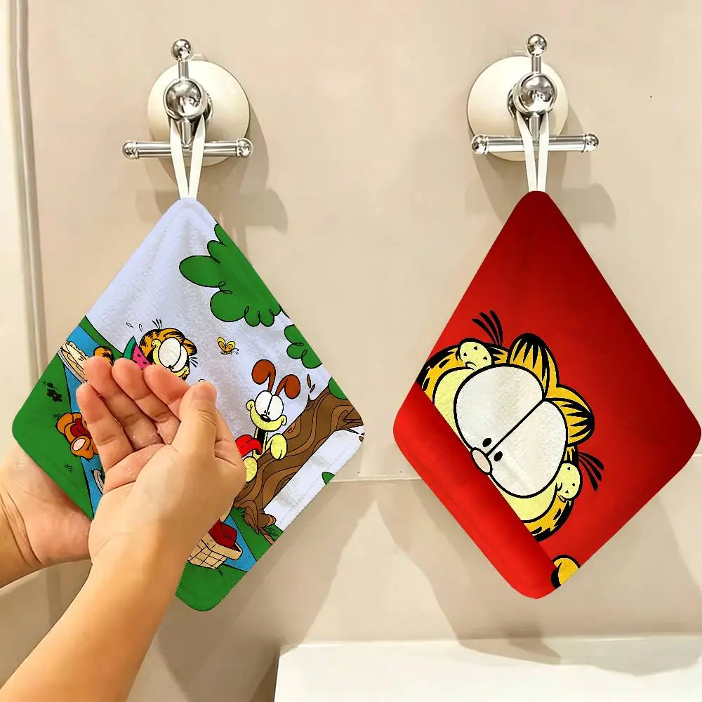 Anime G-Garfields Cat Polyester Cotton Hand Wiping Towel, Hanging Design, Durable for Household Restaurant Toilet Use