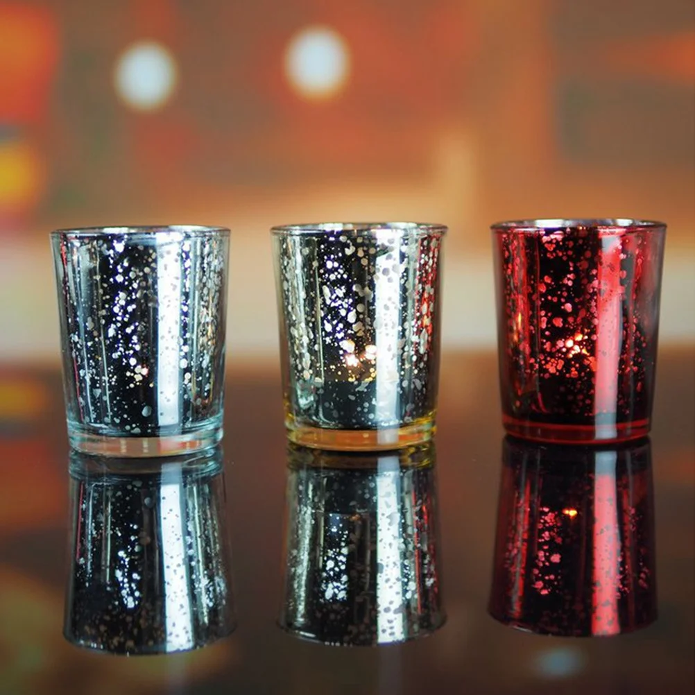 

3Pcs Colorful Glass Holders Sky Electroplated Romantic Wedding Banquet Decoration Gift Glass Holders