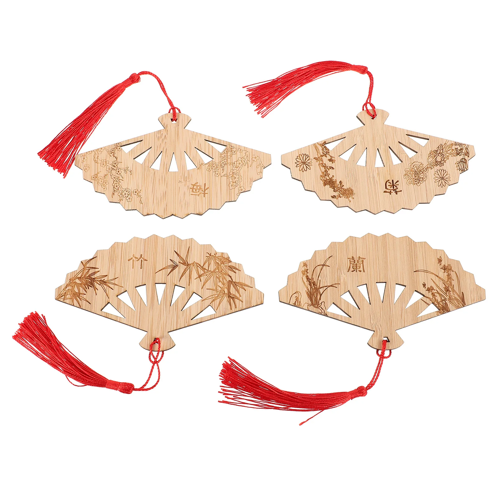 4Pcs Bamboo Bookmark Tassel Vintage Elegant Creative Classic Book Lovers Reading Accessory Chinese Culture