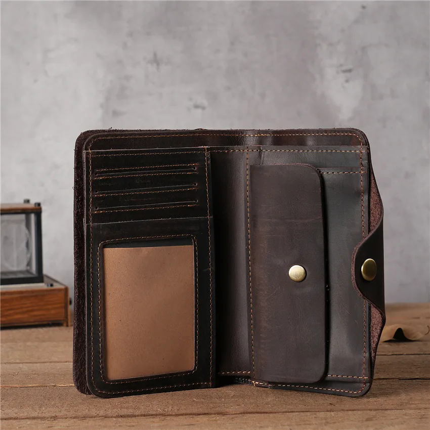 

1131 Men's Crazy Horse Leather Medium To Long Wallet, Retro Two Fold Genuine Leather, Pure Head Layer Leather Wallet