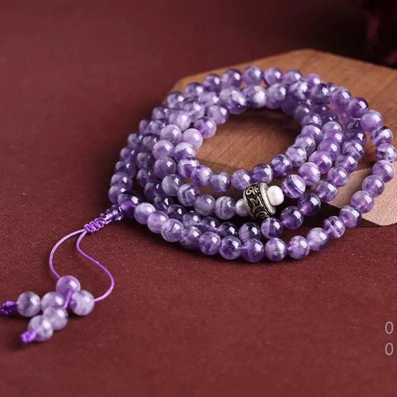 Optimized Dogtooth Dream 108 Bead Buddha for Men and Women, Amethyst Bracelet, Couple's Fashion Accessory