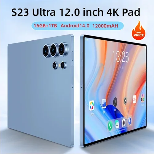 2024 글로벌 버전 S23Ultra 4K 태블릿 PC, 12 인치, 안드로이드 14, 16GB, 1TB, 스냅드래곤 888, 5G, 듀얼 SIM, 와이파이, GPS, 108MP, 아이패드 미니 컴퓨터 