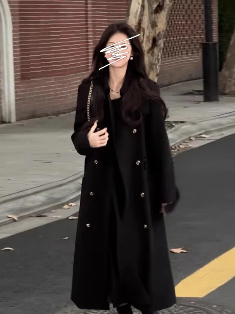 

Женское шерстяное пальто Hebe Sle средней длины, черное, модное, осенне-зимнее, новинка, в корейском стиле, элегантное, в японском стиле