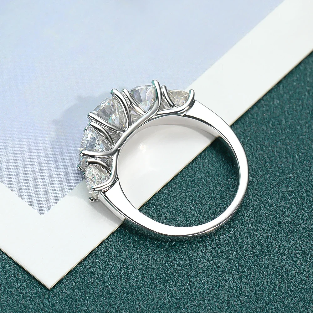 3.6cttw 5-stone all Moissanite Engagement Ring for Women 925 Sterling Silver D Color Diamond Promise Ring with gra Wedding Band