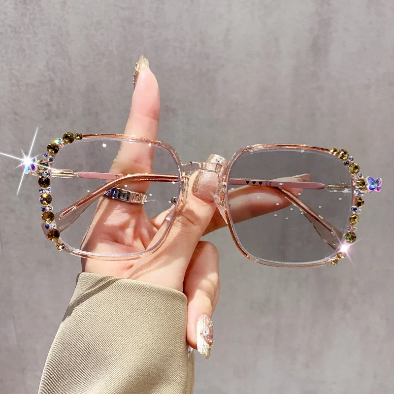 Photochrome Brille mit Diamantschmuck, modische, lichtwechselnde, farbwechselnde Myopiebrille mit High-End-Gefühl -0-4 – Detail 10